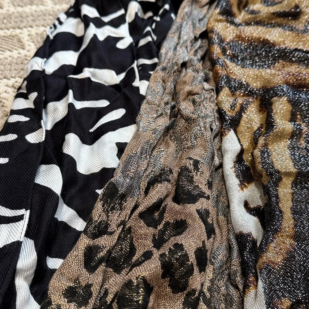 Animal Print Scarf Set - Black, Brown, Gray
